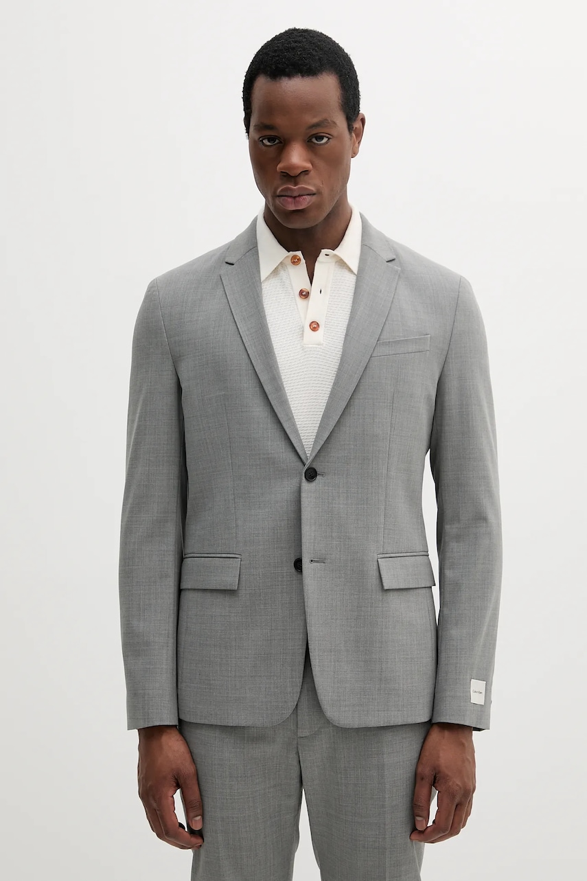 Levně Blazer s příměsí vlny Calvin Klein pánský, šedá barva, K10K113944
