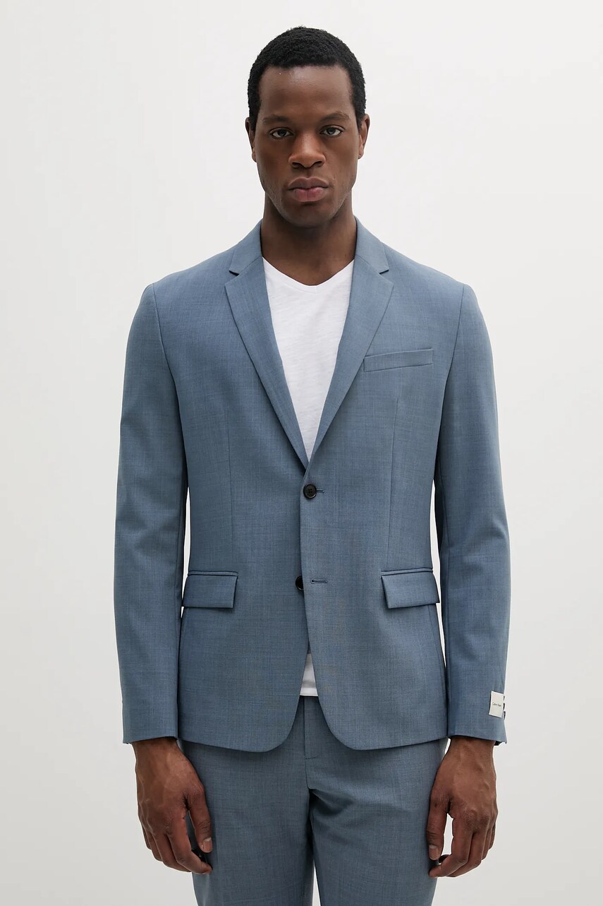 Levně Blazer s příměsí vlny Calvin Klein pánský, modrá barva, K10K113944