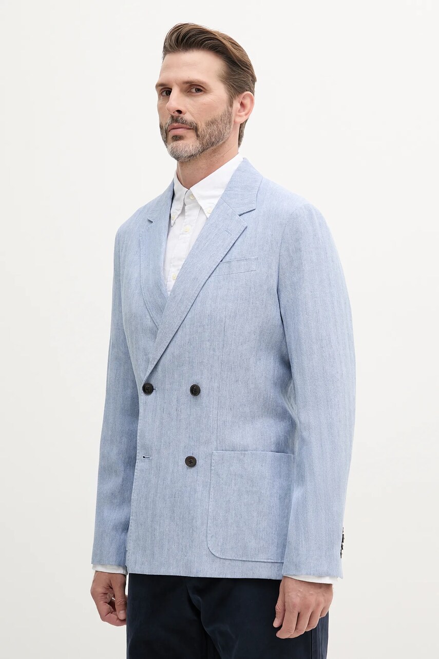 Levně Sako s příměsí lnu Tommy Hilfiger pánské, modrá barva, MW0MW38895