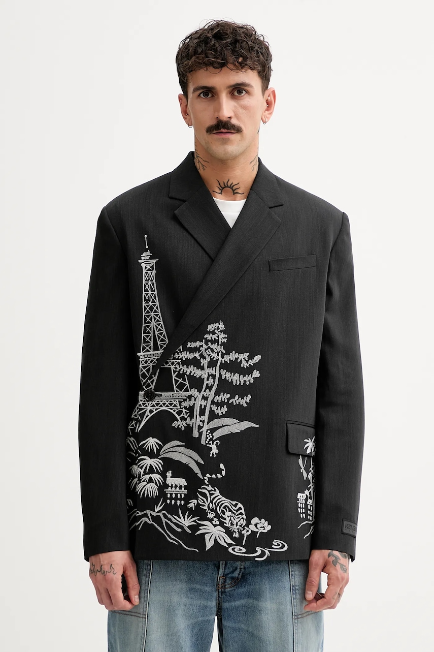 Kenzo sacou din lana barbati, culoarea negru, FF55VE1429RI.99 Kenzo sacou din lana barbati, culoarea negru, FF55VE1429RI.99