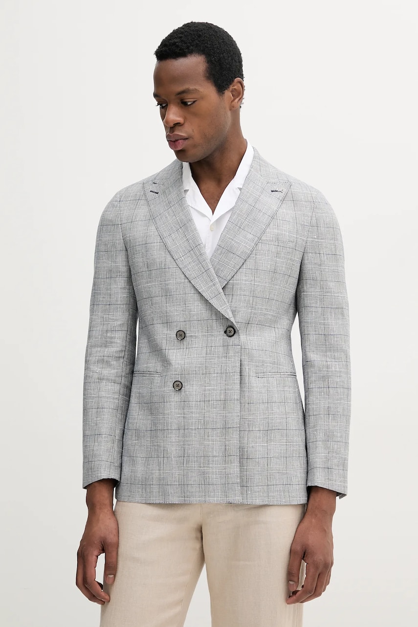 Michael Kors sacou din lână bărbați, culoarea gri, MK0SB01077 Michael Kors sacou din lână bărbați, culoarea gri, MK0SB01077