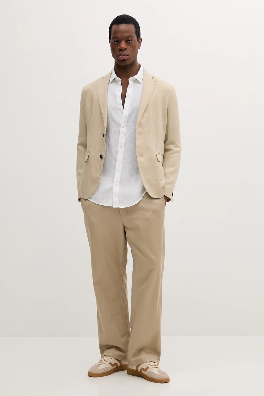 Льняной жакет Sisley цвет бежевый 2AGHSW01Q