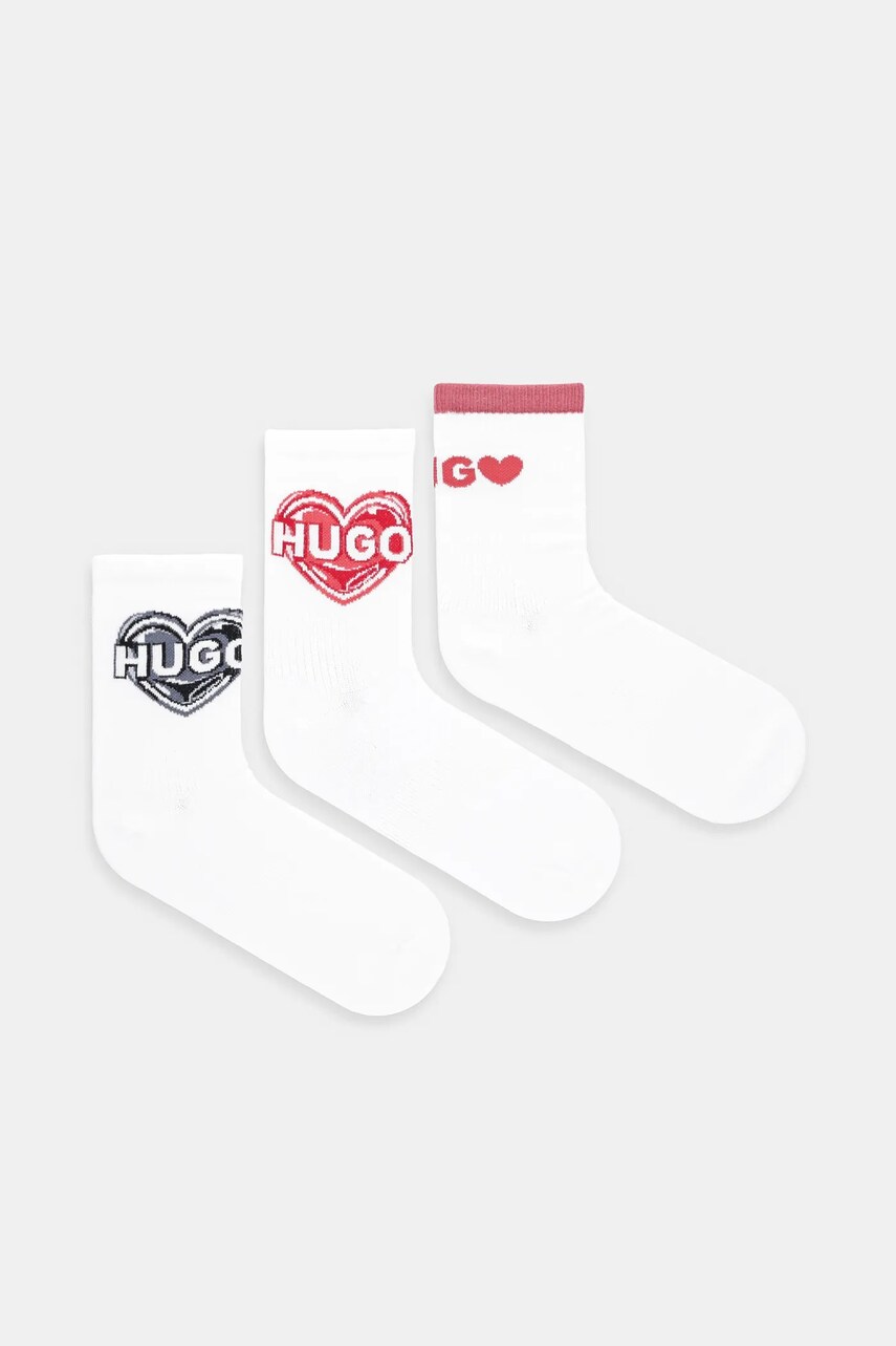 HUGO sosete 3-pack femei, culoarea alb, 50530508