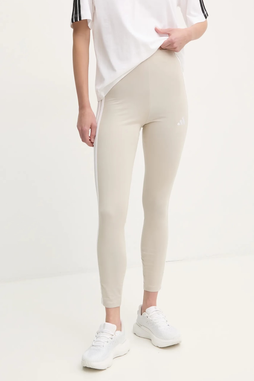 adidas colanti Essentials femei, culoarea bej, cu imprimeu, JE0073