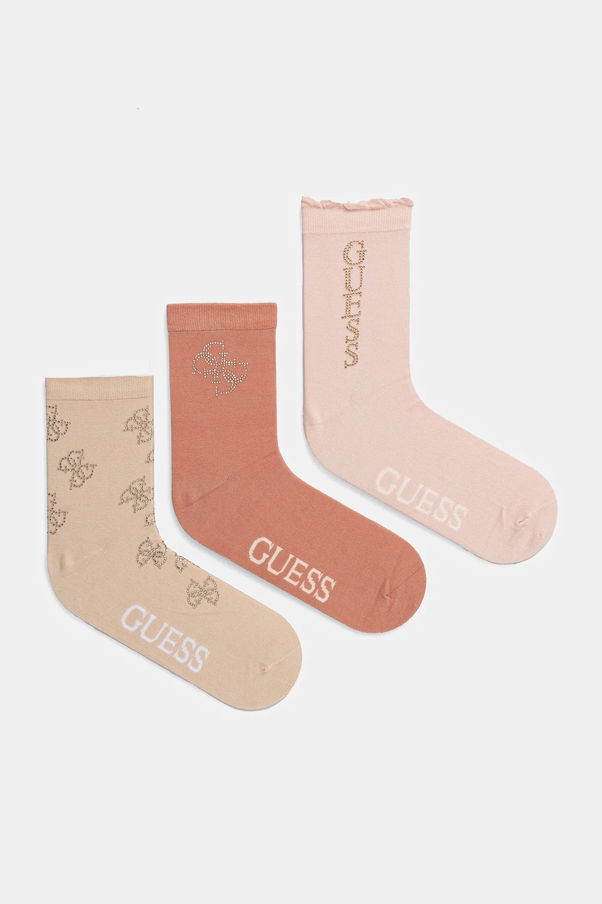 Guess skarpetki RHINESTONES 3-pack damskie kolor różowy O5RG07 KBZU0