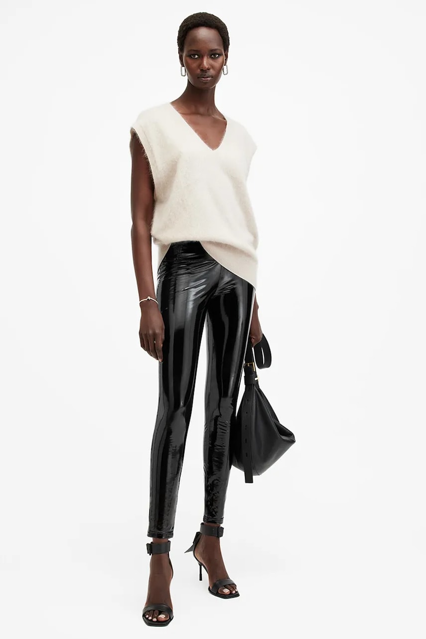 AllSaints colanți CORA femei, culoarea negru, uni, W059TB AllSaints colanți CORA femei, culoarea negru, uni, W059TB