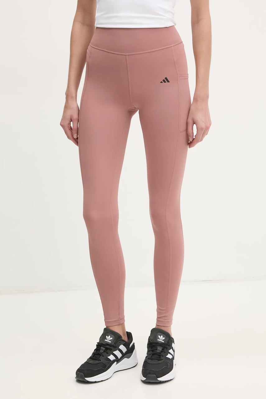 adidas Performance leggins de antrenament Optime culoarea roz, neted, JI8379 adidas Performance leggins de antrenament Optime culoarea roz, neted, JI8379