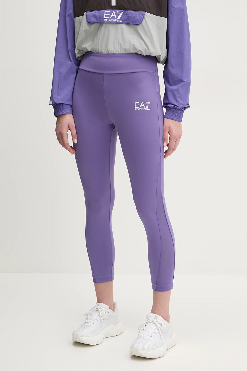 Levně Tréninkové legíny EA7 Emporio Armani fialová barva, hladké, AF12627.7W000239