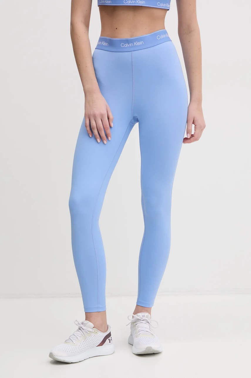 Levně Tréninkové legíny Calvin Klein Performance modrá barva, s potiskem, LVGWS5L609