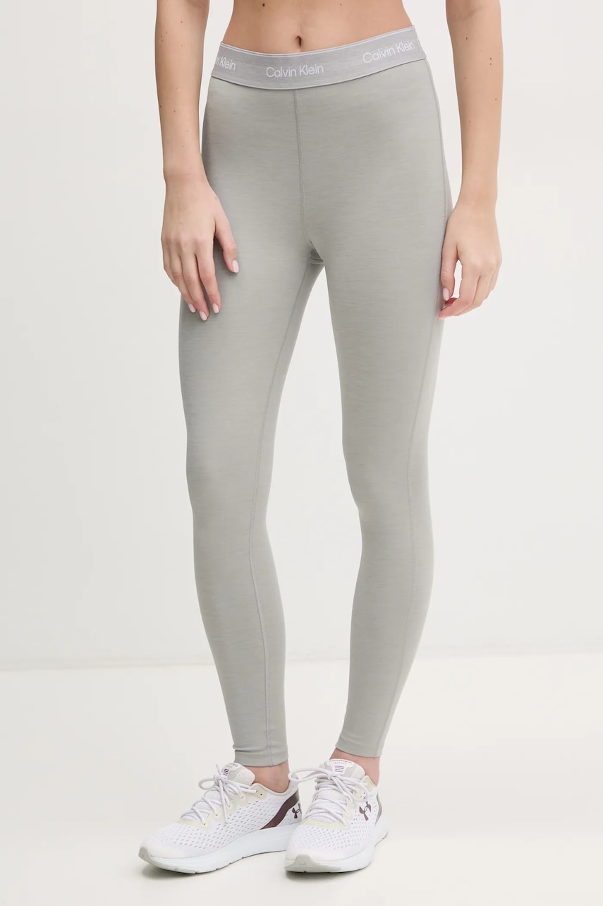 Levně Tréninkové legíny Calvin Klein Performance šedá barva, s potiskem, LVGWS5L609