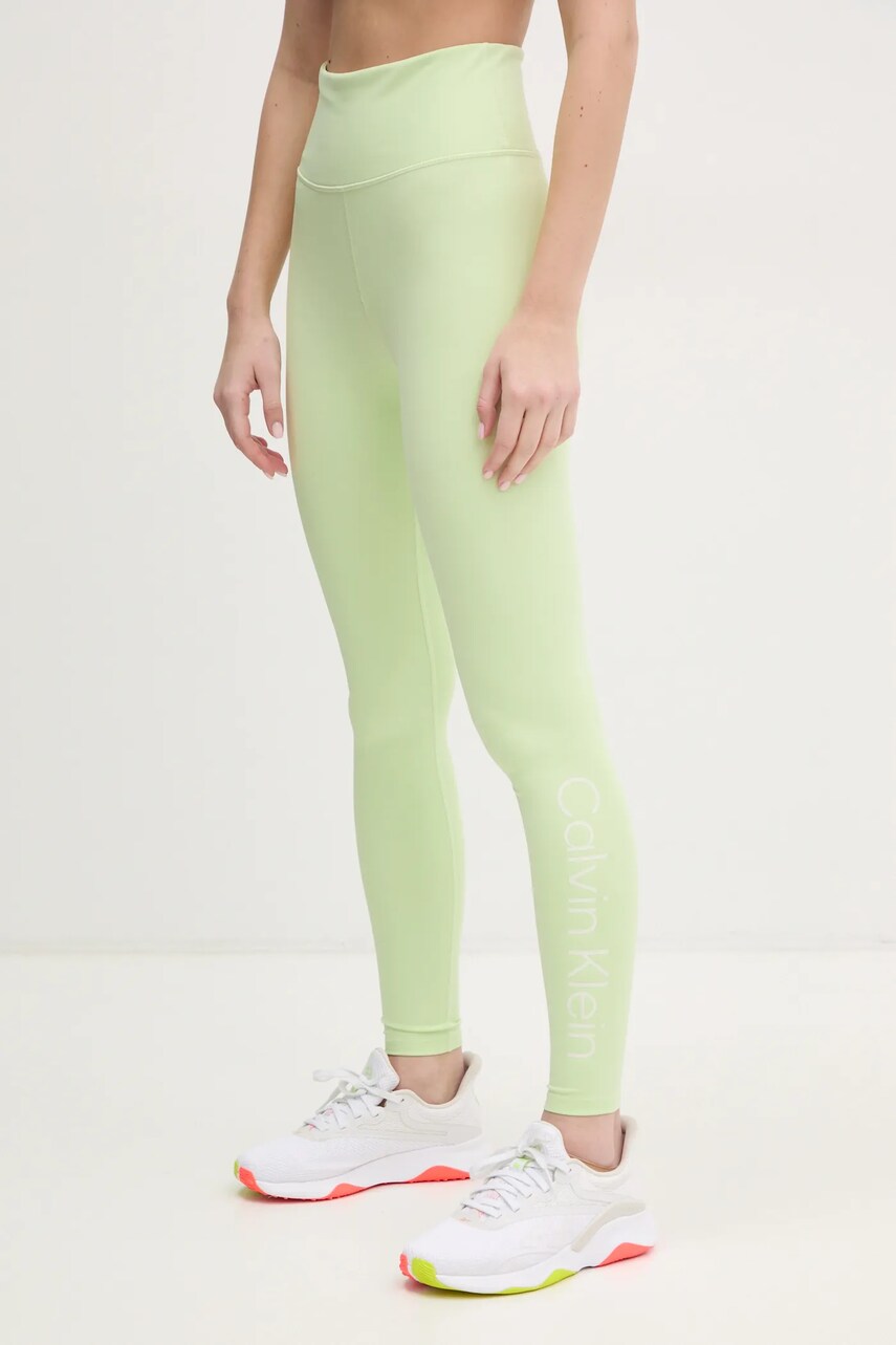 Levně Tréninkové legíny Calvin Klein Performance zelená barva, hladké, LVGWS5L612
