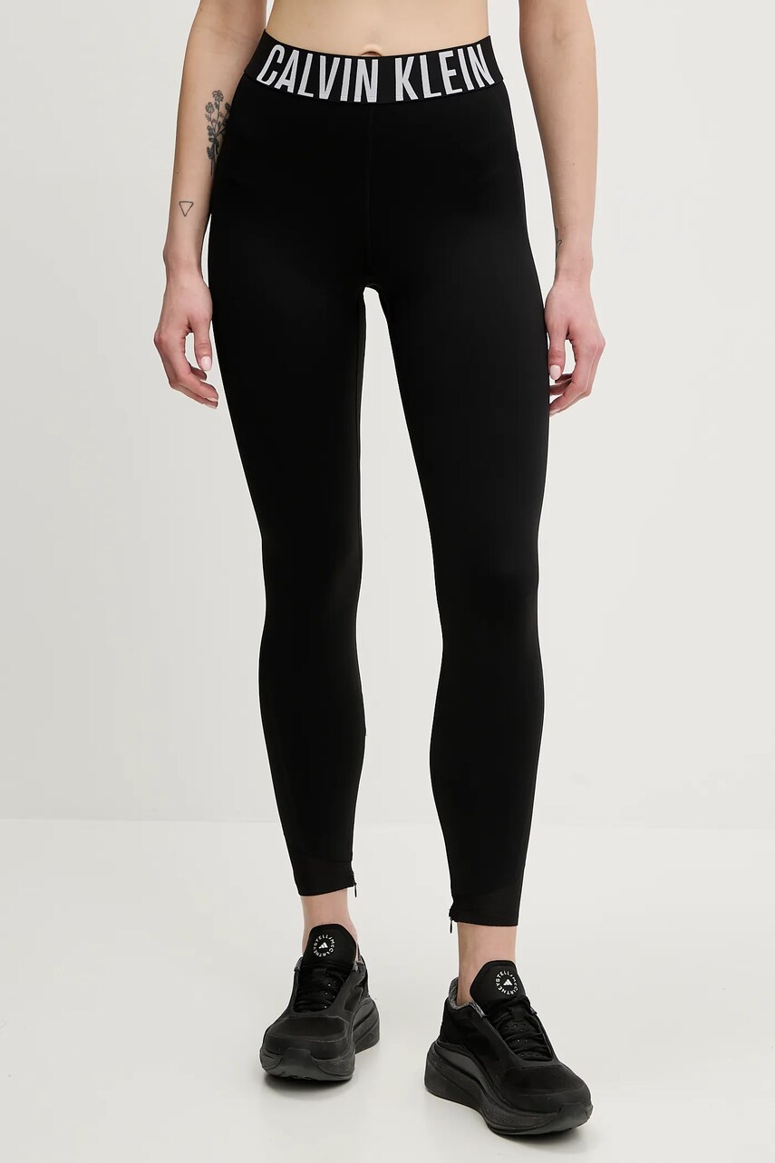 Levně Tréninkové legíny Calvin Klein Performance dámské, černá barva, s potiskem, LVGWS5L616