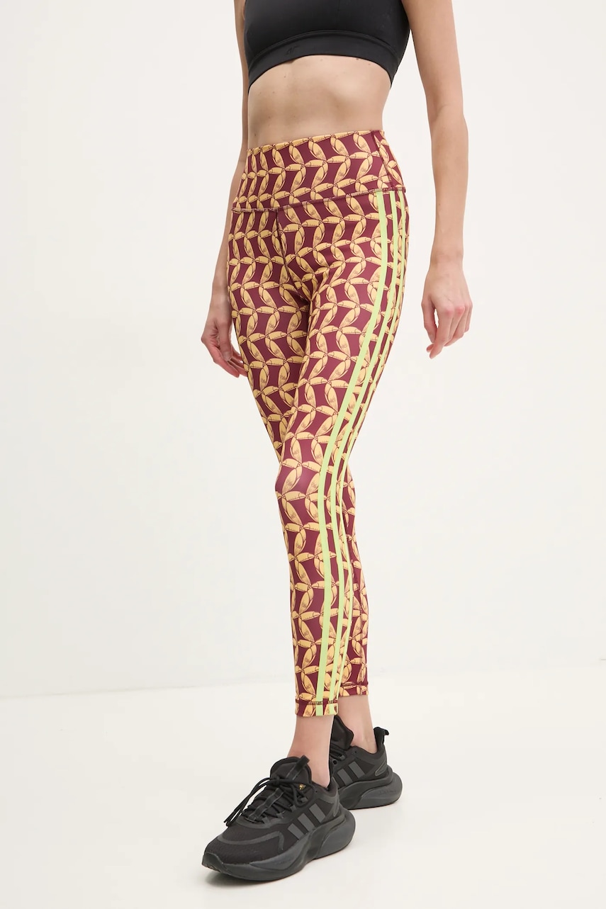 adidas Performance leggins de antrenament x Farm Rio culoarea bordo, cu imprimeu, JD6310