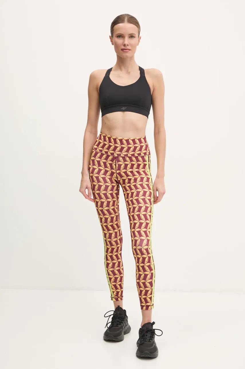 Тренировочные леггинсы adidas Performance x Farm Rio цвет бордовый с узором JD6310 Тренировочные леггинсы adidas Performance x Farm Rio цвет бордовый с узором JD6310