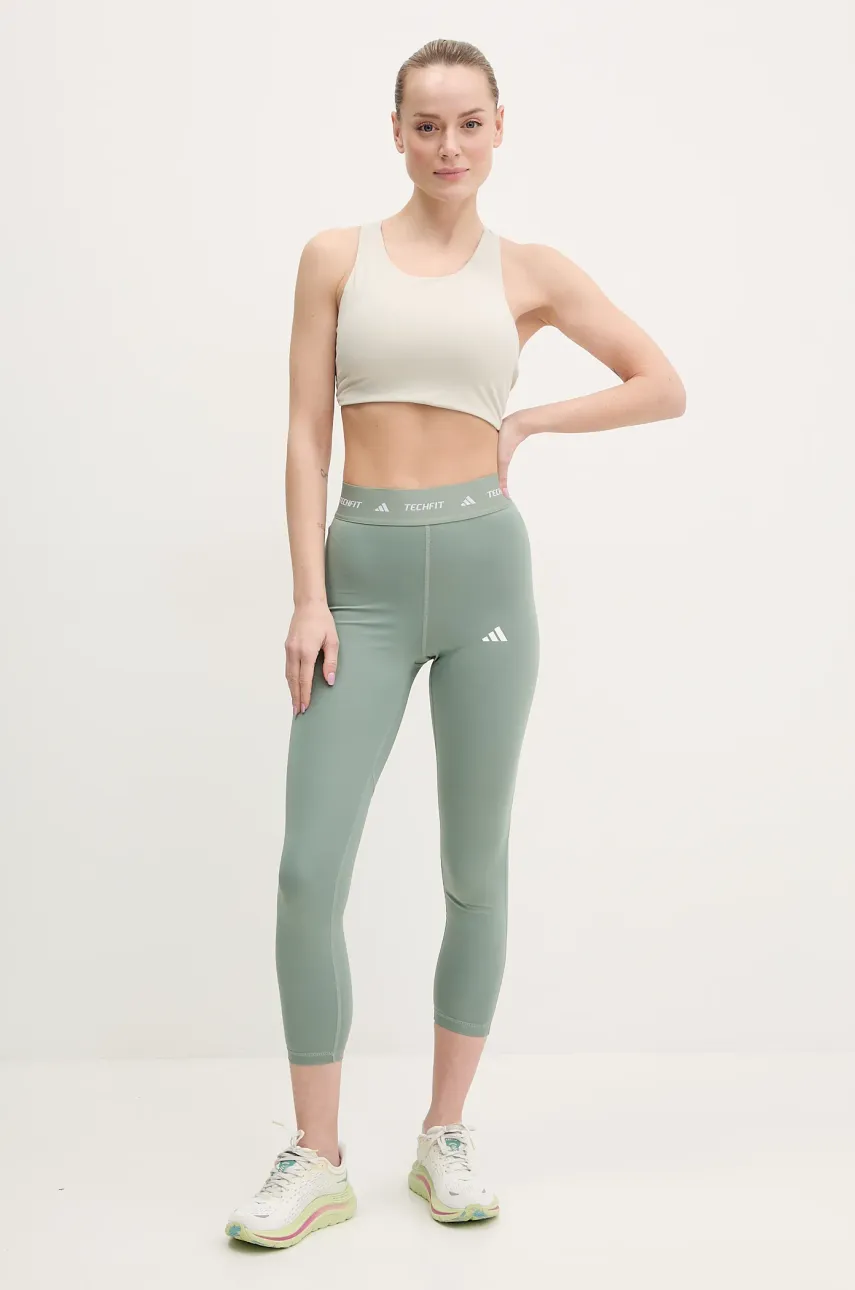 Тренировочные леггинсы adidas Performance Techfit цвет зелёный с принтом JI5551 Тренировочные леггинсы adidas Performance Techfit цвет зелёный с принтом JI5551