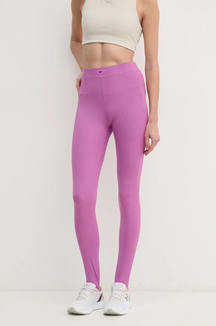 Reebok leggins de antrenament Rib Stirrup culoarea violet, uni, 100214310