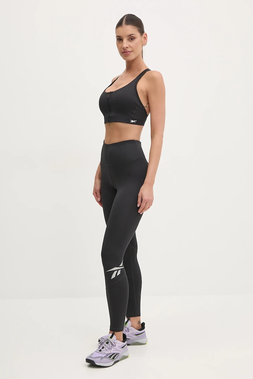 Леггинсы для бега Reebok цвет чёрный с принтом 100222316 Леггинсы для бега Reebok цвет чёрный с принтом 100222316