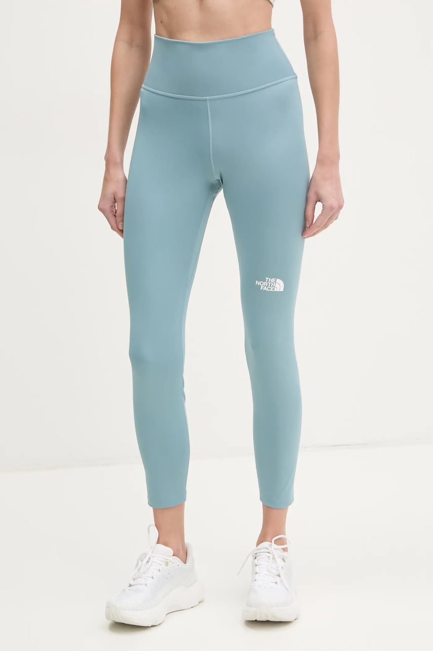 The North Face leggins sport Mountain Athletics Flex femei, culoarea turcoaz, cu imprimeu, NF0A8BPF4261