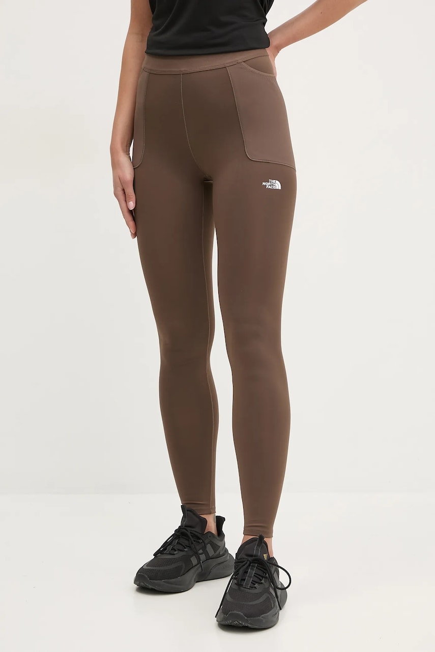 The North Face leggins sport Refina femei, culoarea maro, neted, NF0A89181OI1 The North Face leggins sport Refina femei, culoarea maro, neted, NF0A89181OI1