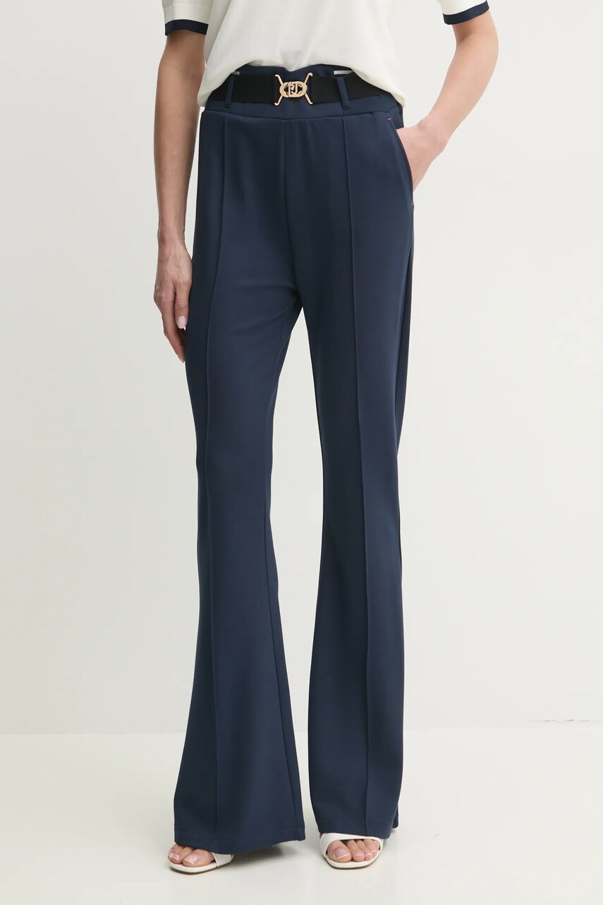 Kalhoty Liu Jo dámské, tmavomodrá barva, široké, high waist, TA5256 JS182