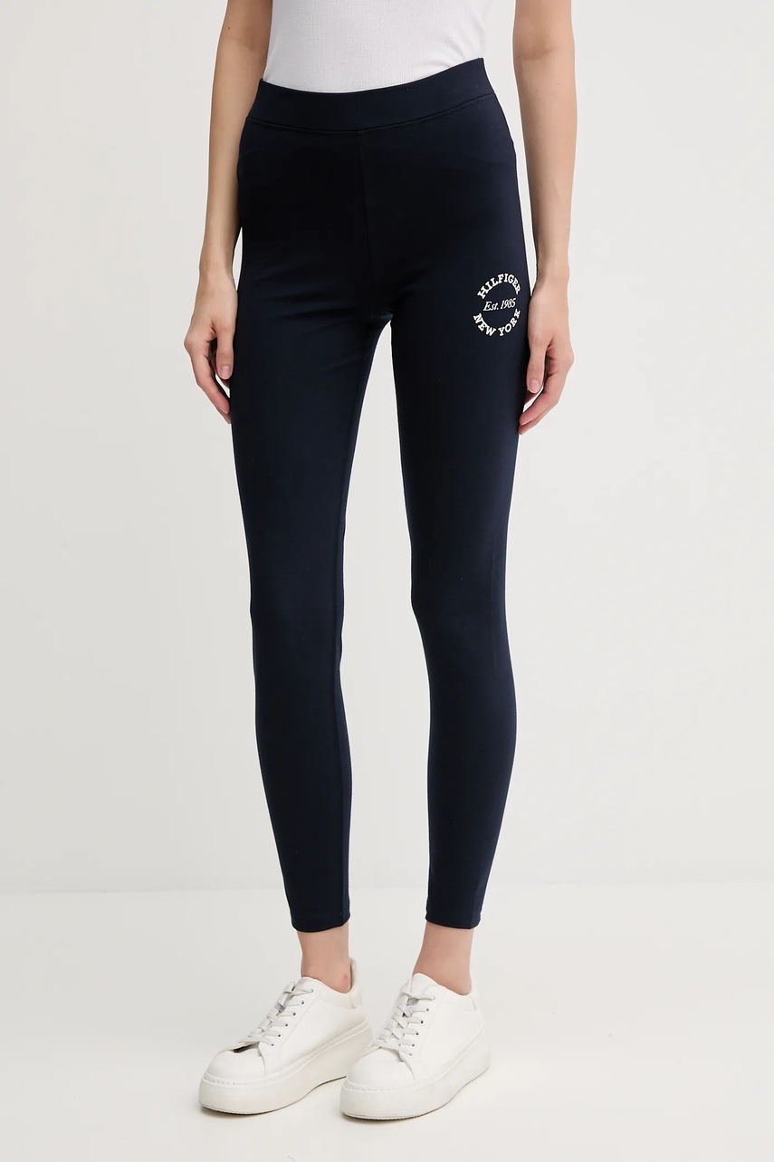 Levně Legíny Tommy Hilfiger dámské, tmavomodrá barva, s potiskem, UW0UW05893