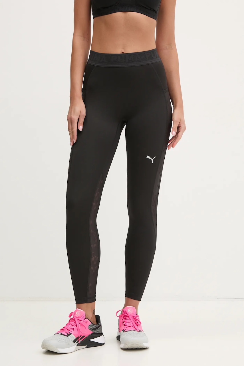 Puma leggins de antrenament Lace culoarea negru, cu imprimeu, 526778