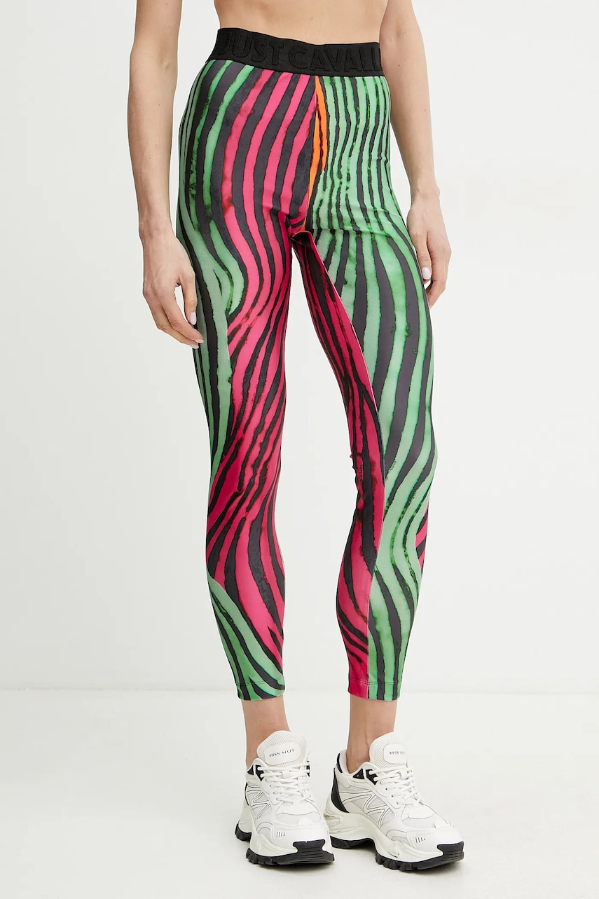 Just Cavalli leggings femei, culoarea verde, cu imprimeu, 78PAC100 JS451