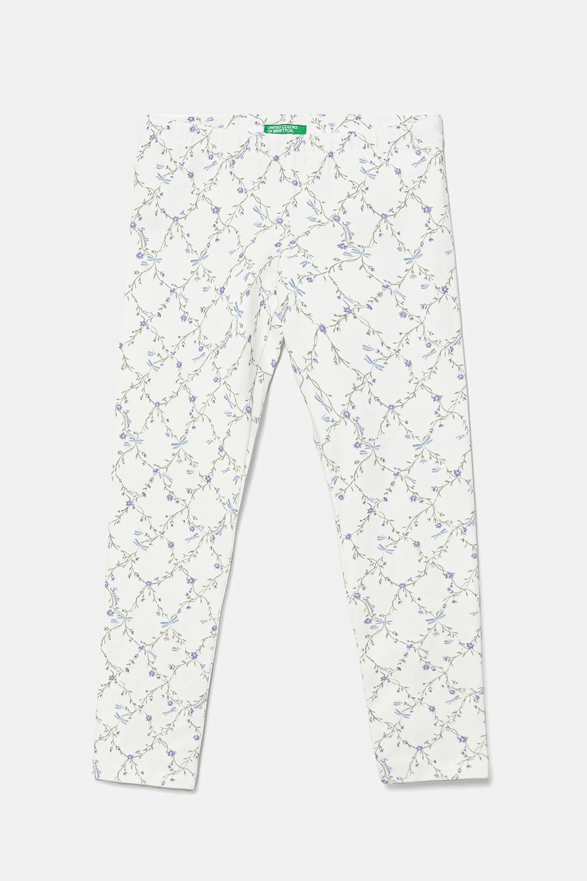 United Colors of Benetton leggins copii culoarea alb, cu imprimeu, 3SDSGF04U