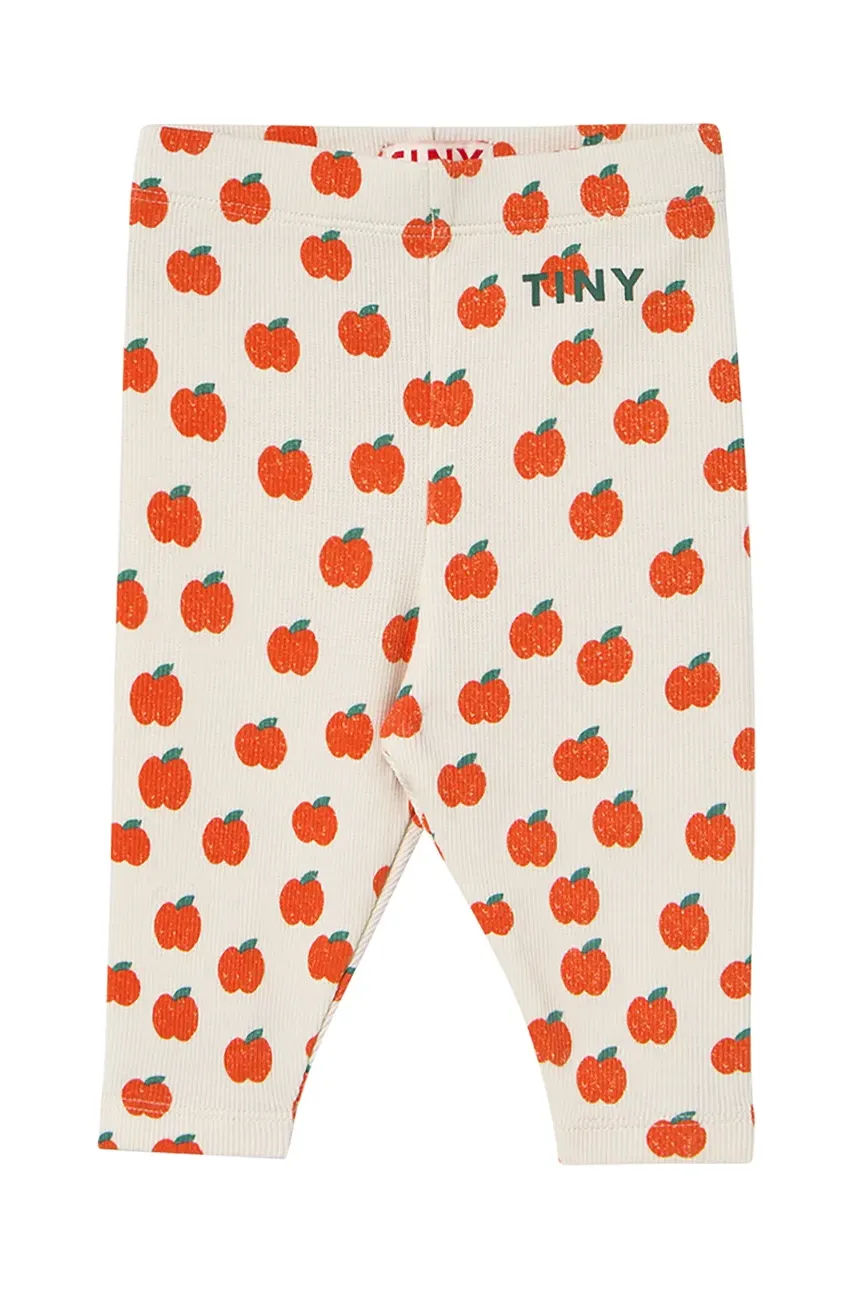 Tinycottons leggins bebe APPLES BABY RIB PANT culoarea bej, cu imprimeu, SS25-348