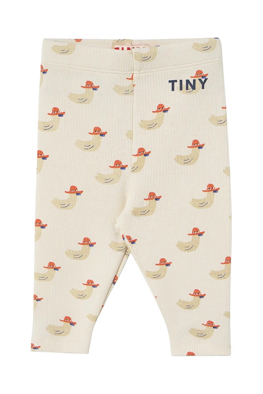 Tinycottons leggins bebe DUCKS BABY RIB PANT culoarea bej, cu imprimeu, SS25-360
