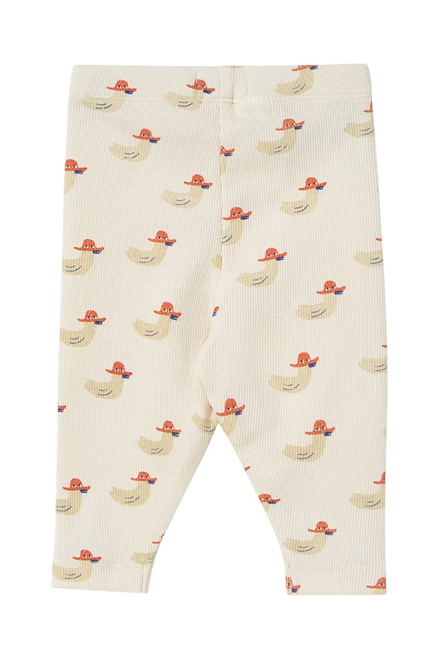 Легінси для немовлят Tinycottons DUCKS BABY RIB PANT колір бежевий з принтом SS25-360