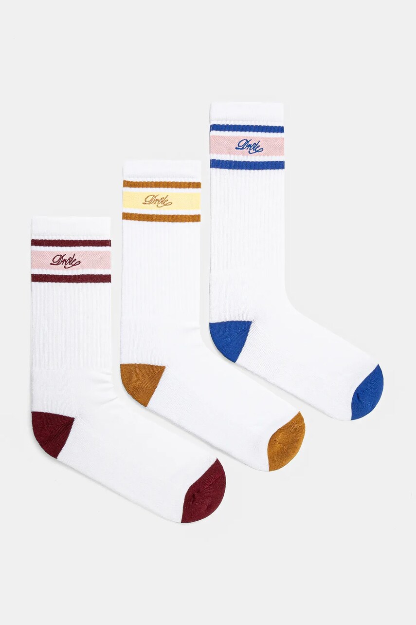 Drôle de Monsieur sosete La Chaussette Drule Rayee 3-pack barbati, culoarea alb, G-SK118-CO024-MC