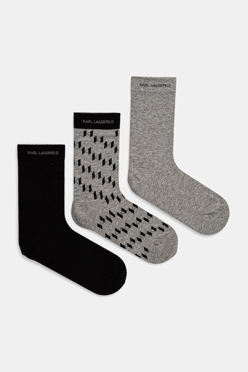 Karl Lagerfeld sosete 3-pack culoarea gri, A1M47046