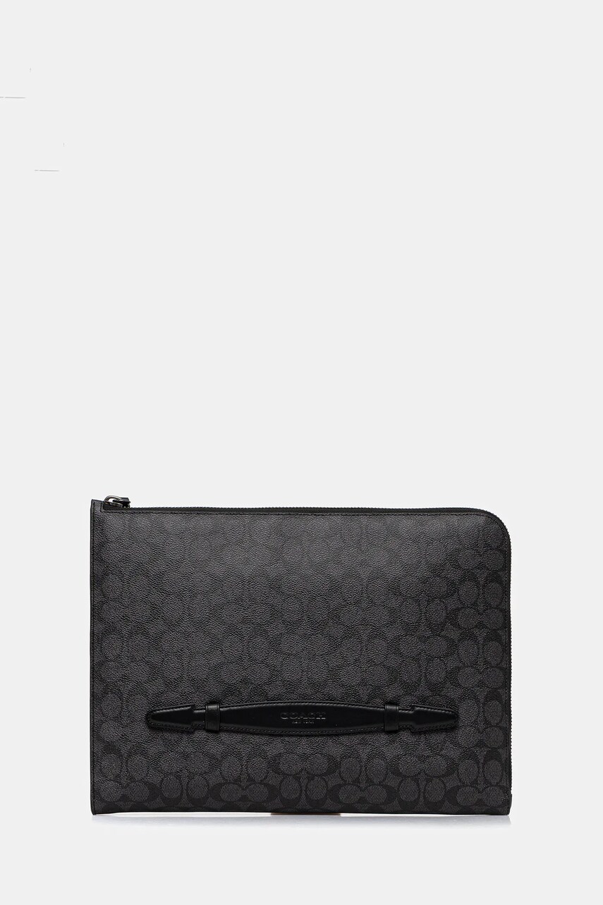 Coach husă laptop din piele culoarea gri, CAN37