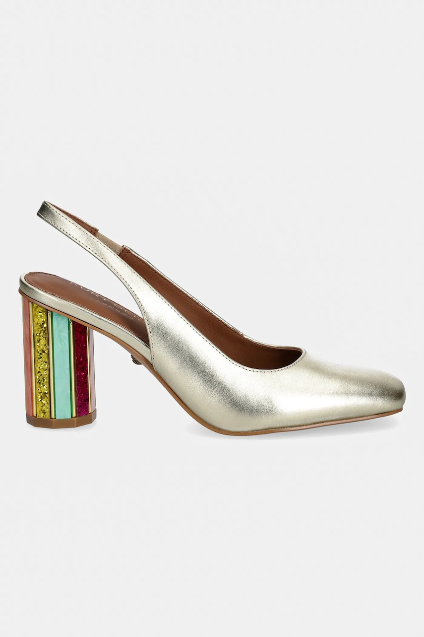 Кожаные туфли Kurt Geiger London Perspex Heel Sling цвет золотой каблук кирпичик открытая пятка 3968561109 Кожаные туфли Kurt Geiger London Perspex Heel Sling цвет золотой каблук кирпичик открытая пятка 3968561109