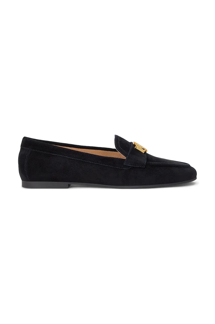 Lauren Ralph Lauren mokasyny zamszowe Averi III damskie kolor czarny na płaskim obcasie 802946809005