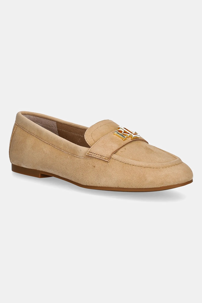 Levně Semišové mokasíny Lauren Ralph Lauren Averi III dámské, béžová barva, na plochém podpatku, 802946809007