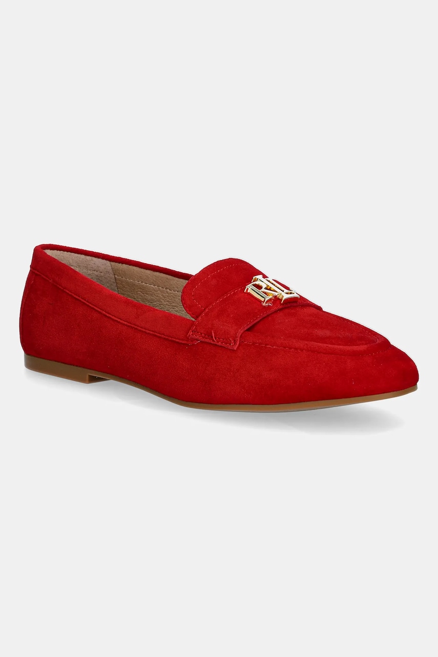 Levně Semišové mokasíny Lauren Ralph Lauren Averi III dámské, červená barva, na plochém podpatku, 802946809006