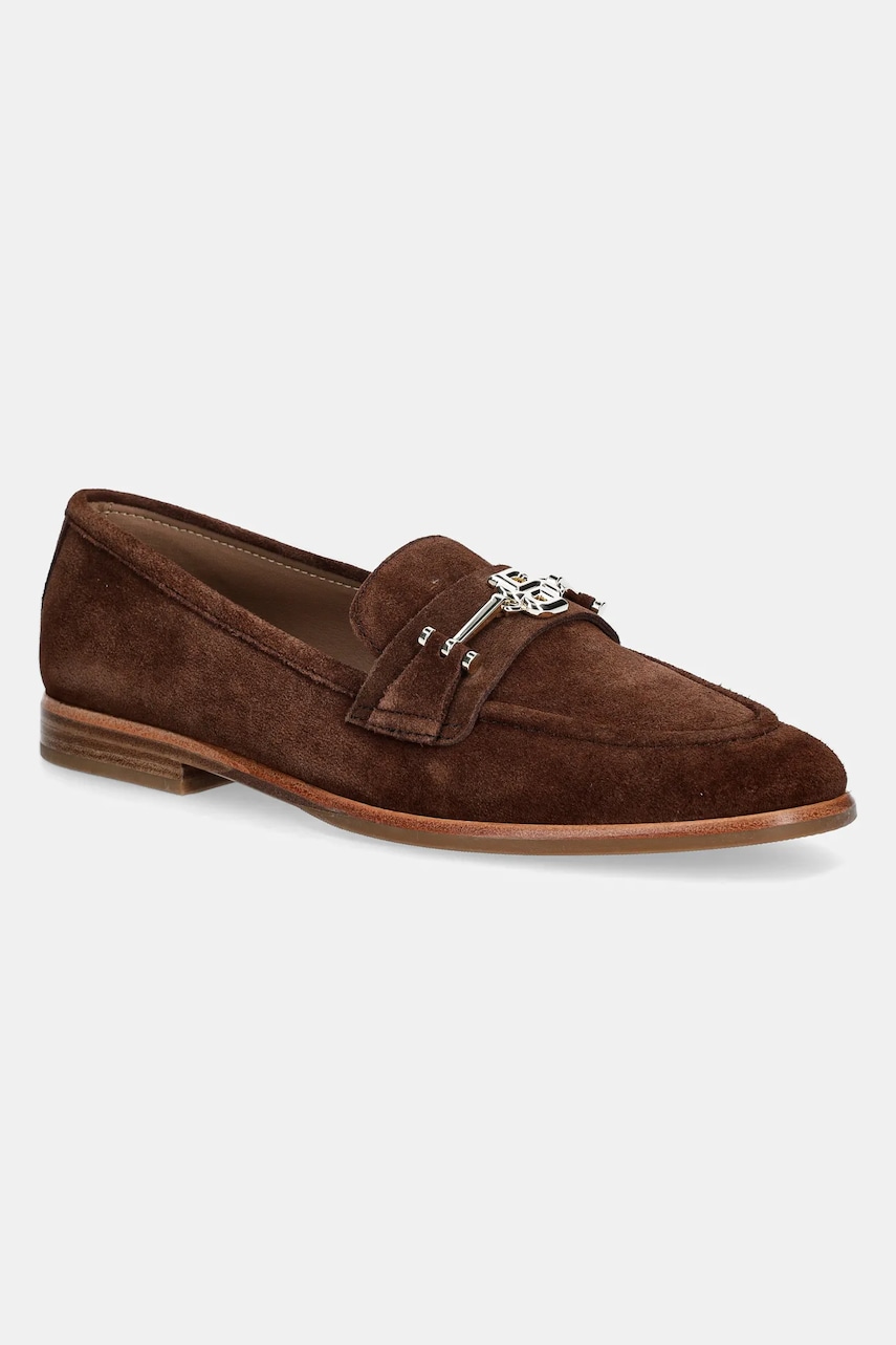 BOSS mocasini din piele intoarsa Helyan femei, culoarea maro, cu toc plat, 50536350
