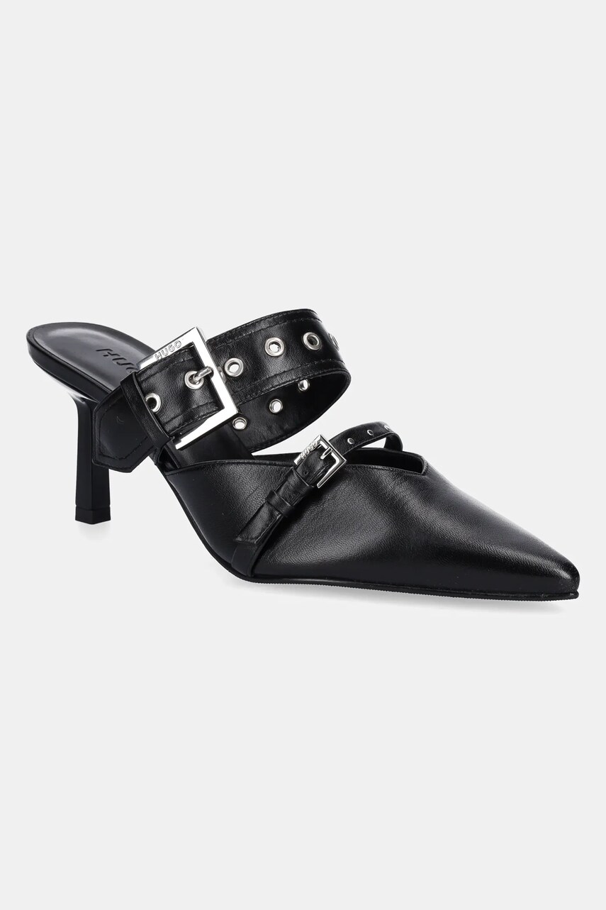 HUGO slapi de piele Katniss femei, culoarea negru, cu toc cui, 50536401