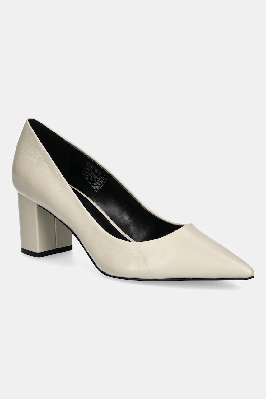 HUGO pantofi de piele Devany culoarea bej, cu toc drept, 50536630