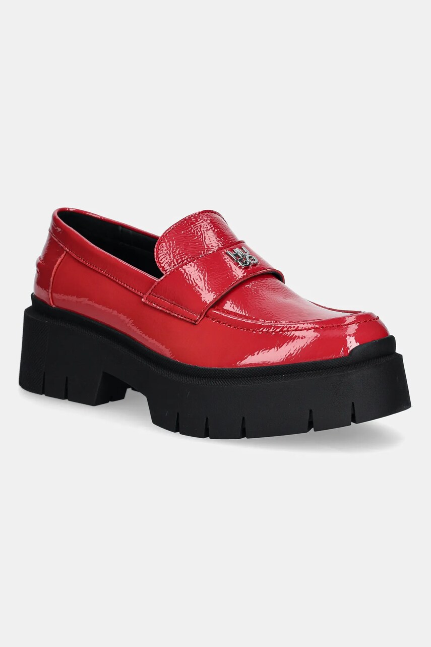 HUGO mocasini de piele Kris femei, culoarea rosu, cu platforma, 50538597