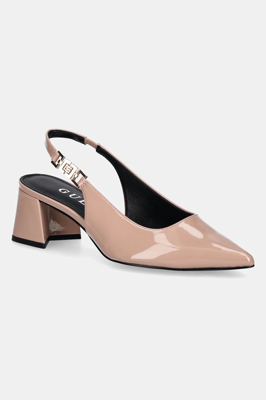 Levně Lodičky Guess ZABELA béžová barva, na podpatku, s odkrytou patou, FLPZAB PAF05