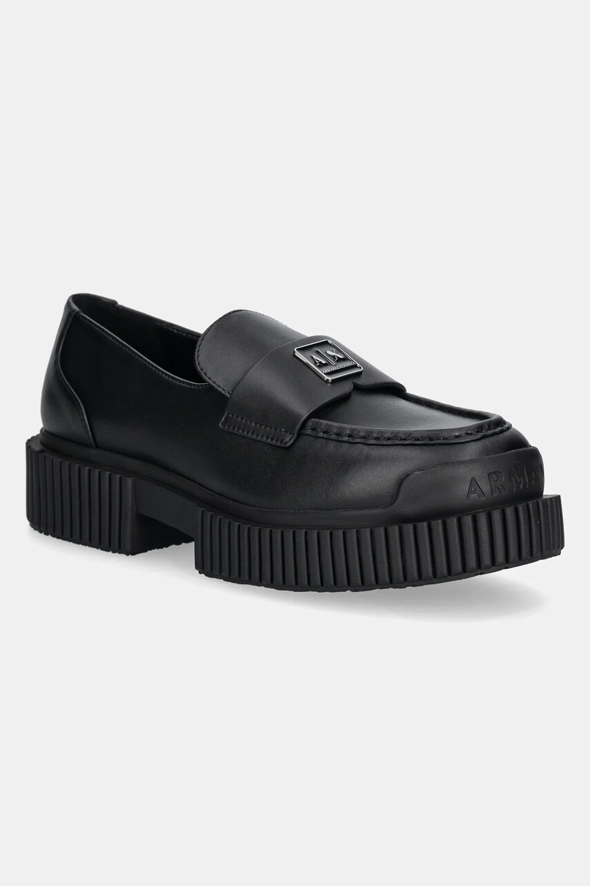 Armani Exchange mocasini de piele femei, culoarea negru, cu platforma, XDA006 XV874 00002