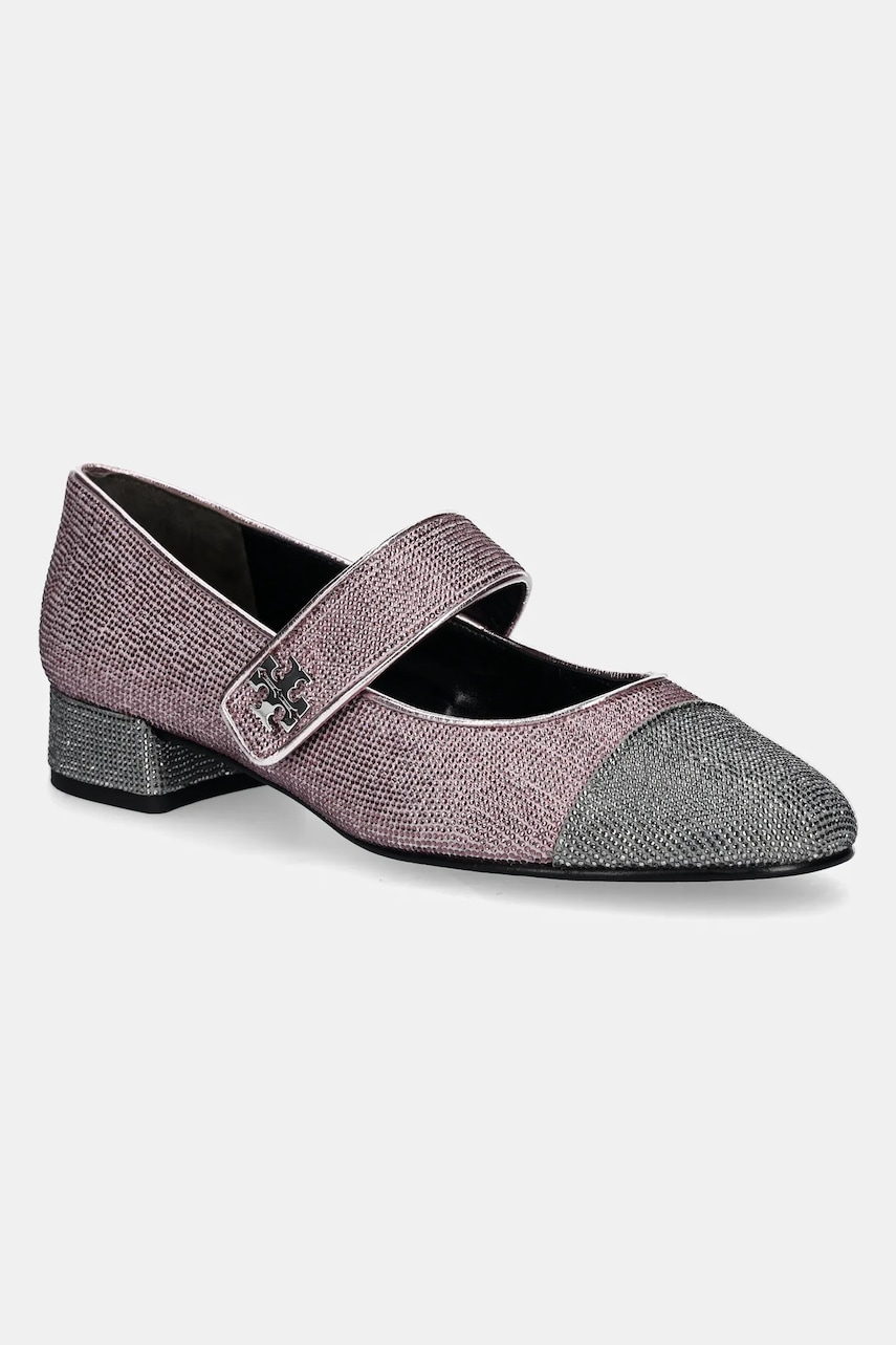 Tory Burch tocuri din piele intoarsa Cap-Toe Mary Jane Pave Heel Ballet culoarea roz, cu toc drept, 162495-500 Tory Burch tocuri din piele intoarsa Cap-Toe Mary Jane Pave Heel Ballet culoarea roz, cu toc drept, 162495-500