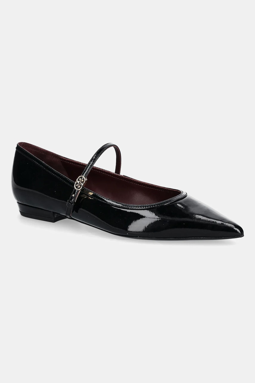 Tory Burch balerini de piele Double T Buckle Mary Jane culoarea negru, 162764-006 Tory Burch balerini de piele Double T Buckle Mary Jane culoarea negru, 162764-006