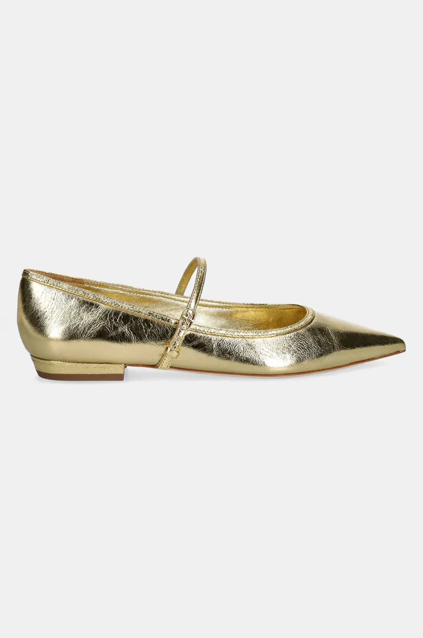 Кожаные балетки Tory Burch Double T Buckle Mary Jane цвет золотой 166038-723 Кожаные балетки Tory Burch Double T Buckle Mary Jane цвет золотой 166038-723