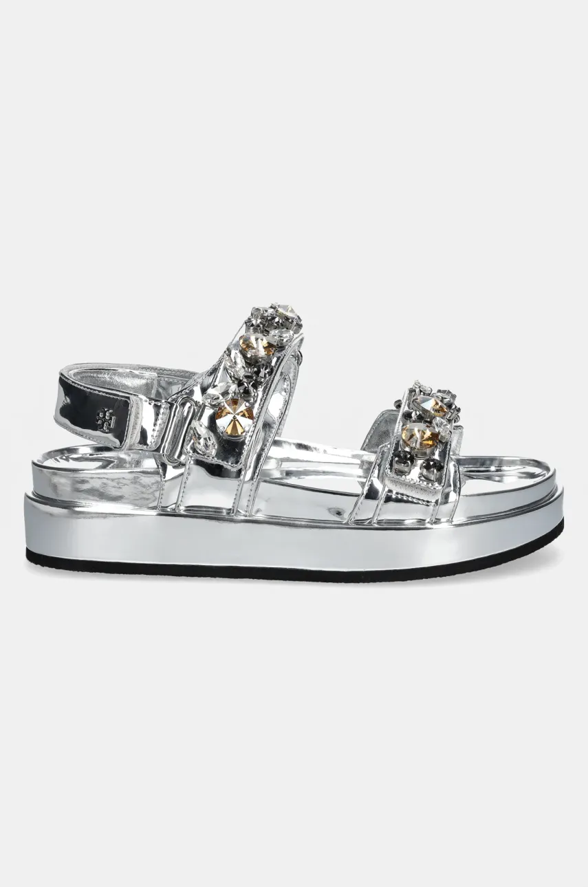 Сандалии Tory Burch Kira Embellished Sport Sandal женские цвет серебрянный на платформе 164798-020 Сандалии Tory Burch Kira Embellished Sport Sandal женские цвет серебрянный на платформе 164798-020