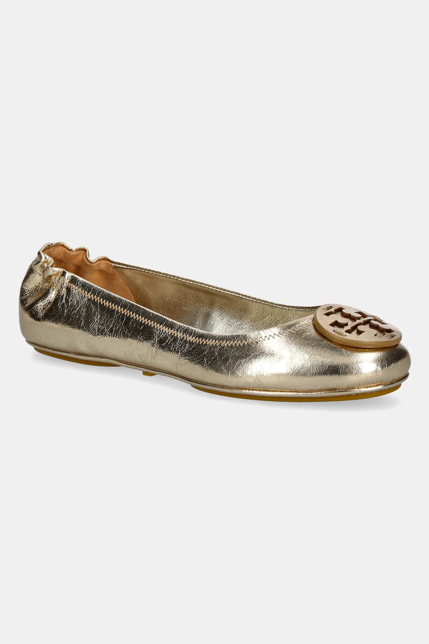 Tory Burch balerini de piele Minnie Travel Ballet culoarea auriu, 162598-723 Tory Burch balerini de piele Minnie Travel Ballet culoarea auriu, 162598-723