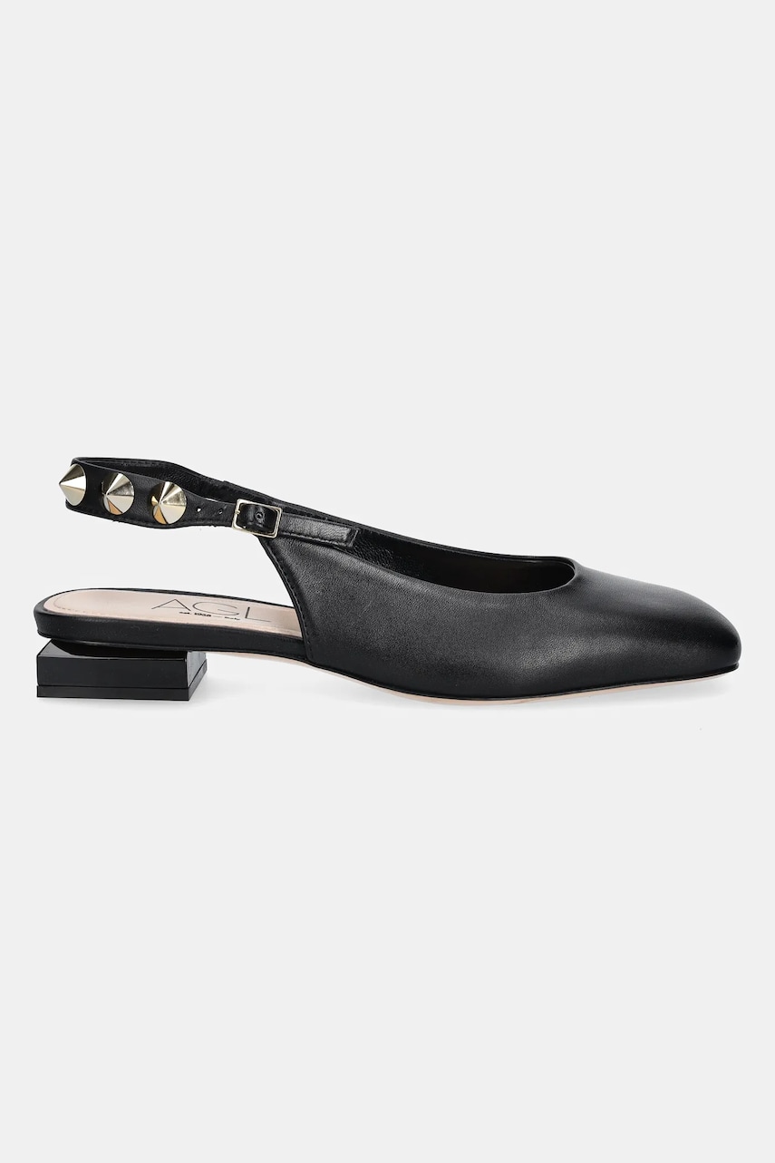 Кожаные туфли AGL Angie L Spike цвет чёрный каблук кирпичик открытая пятка D557007PCSOFTY0000 Кожаные туфли AGL Angie L Spike цвет чёрный каблук кирпичик открытая пятка D557007PCSOFTY0000